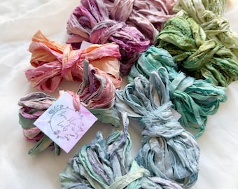 SARI SILK RIBBON | 3 M | rustic charm | recycled  | hand dyed | embellishment | weaving fibre | craft gift wrap | junk journal | card making