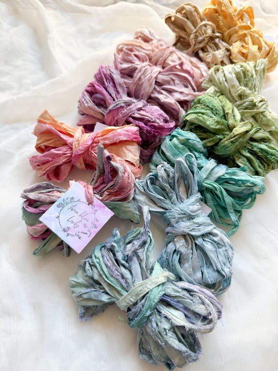 SARI SILK RIBBON | 3 M | rustic charm | recycled  | hand dyed | embellishment | weaving fibre | craft gift wrap | junk journal | card making