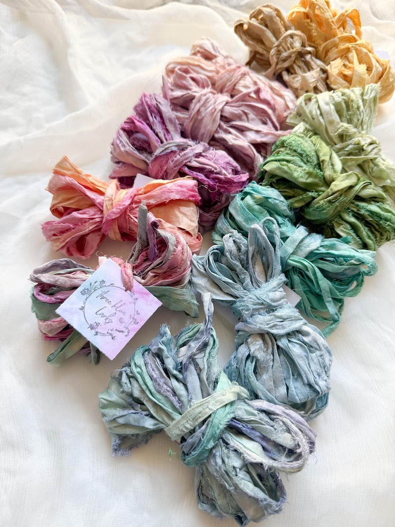 SARI SILK RIBBON | 3 M | rustic charm | recycled | hand dyed | embellishment | weaving fibre | craft gift wrap | junk journal | card making image 1