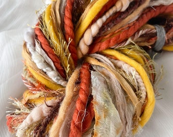 EMBER | Mixed Fibre FRINGE | fibre yarn samples | 28 Metre | Embellishments | botanically dyed | gift wrapping | weaving yarn | auburn