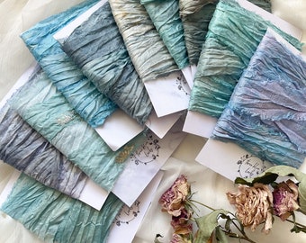 SARI Silk Ribbon | recycled Hand painted | 5M hand dyed silk ribbon | gift wrapping ribbon | floristry ribbon | blue purple green ribbon