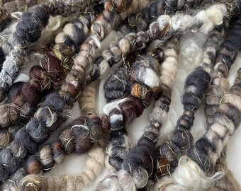 BROTHER BEAR | Handspun art yarn | textured craft yarn | weaving fibres | bobble coiled yarn | luxury brown grey yarn