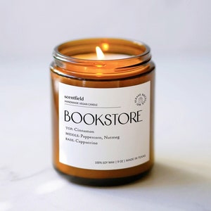 Bookstore Candle Gift for Women, Men, BFF Bookworm Sister Birthday Present, Cinnamon Chai + Cappuccino Scented Candle
