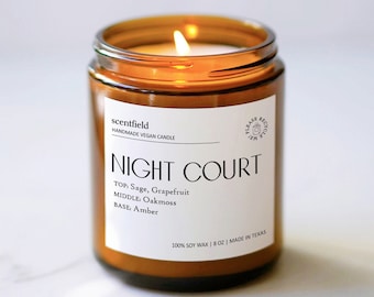 Night Court Soy Candle: Grapefruit Amber, Calm Cozy Nighttime Relaxation, Bookshelf Decor