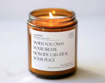 Own Your Breath Motivational Soy Candle: Aromatherapy Meditation Gift for Yoga Lover