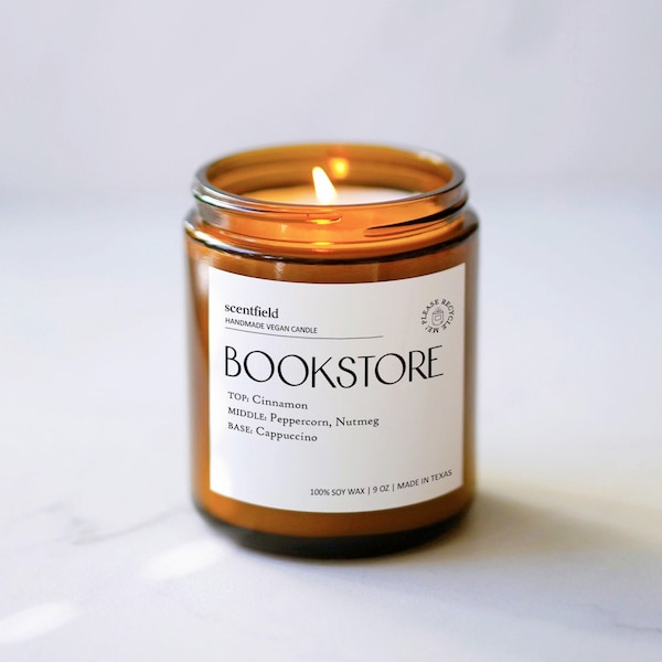 Bookstore Candle Gift for Women, Men, Bookworm Sister Birthday Present, Cinnamon Chai + Cappuccino Scented Candle