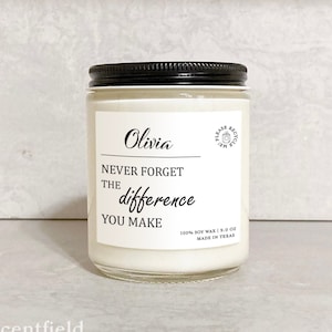 Never forget the difference you make Custom Name Motivational Gift, Inspirational Quotes Personalized Sister Gift, Soy Candle