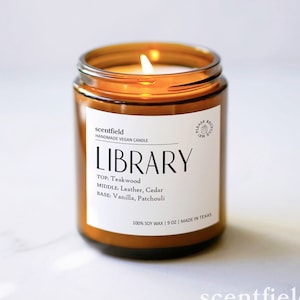 LIBRARY Soy Candle Gift for Women Bookworm Birthday Gift for Men Book Lover, Teakwood + Leather + Cedar Scented Candle