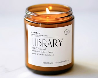 Library Scented Soy Candle: Teakwood, Leather & Cedar - Book Lover Gift