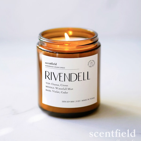 RIVENDELL Soy Candle Mom Gift, Hobbit LOTR gift for readers, book lovers, Waterfalls + Ozone + Cedar scented candle