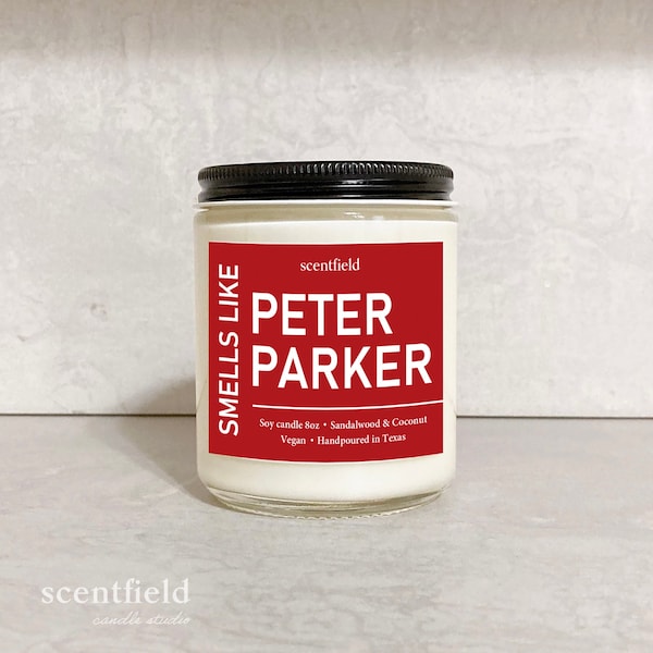 Smells Like Peter Parker Vegan Soy Candle - Minimalist Modern Candle Sister Birthday Gift - Funny Candle Best Friend Gift