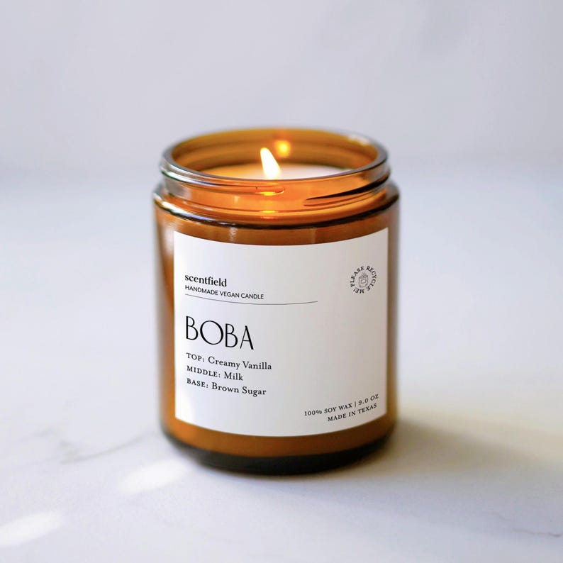 Jasmine Milk Tea Soy Candle: Floral Boba Shop Scent, Bubble Tea Gift Stocking Stuffer Boba