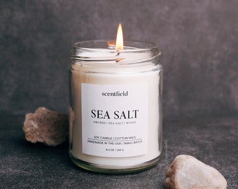 SEA SALT + Orchid + Wood Scented Candle Gift | Natural Home Fragrances | Soy Candles | 8oz