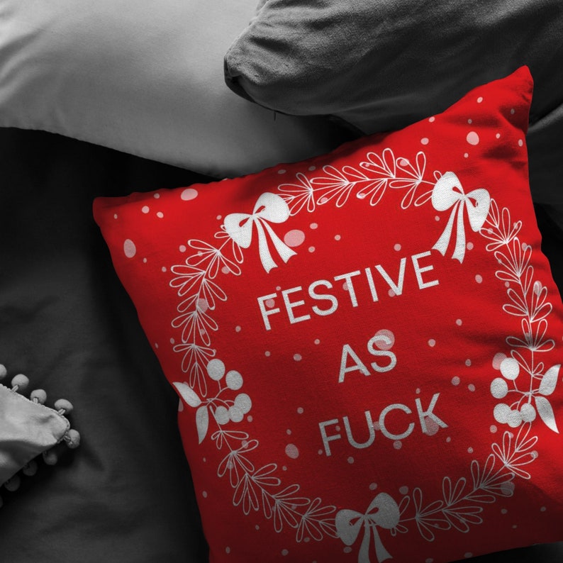 Festive as Fuck Pillow Funny Christmas Pillow Festive Pillow Etsy