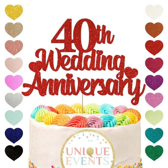40th wedding anniversary glitter ruby years cake topper customised 40yrs 40 ruby