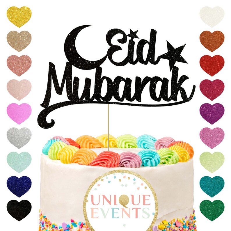 Eid Mubarak Cake Topper Happy Eid Hajj Mubarak Glitter Cake Etsy
