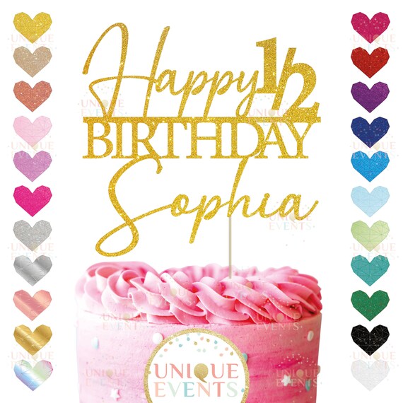 Happy 1 2 Birthday Cake Topper Glitter Daughter 6 Months Half Etsy Israel