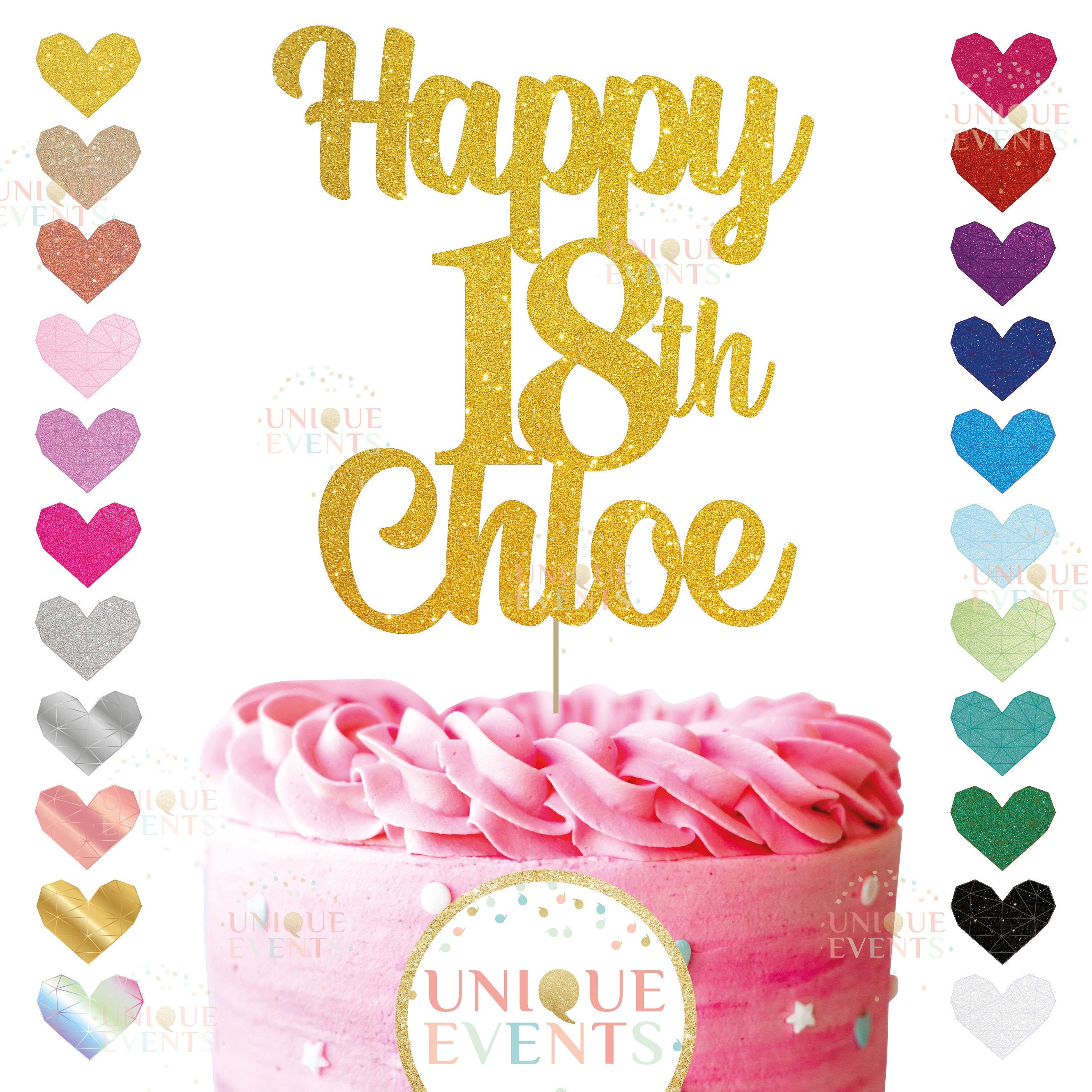 Custom 18th Birthday Cake Topper Birthday Topper Gold Glitter Etsy UK