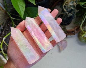 Natural Angel Aura Rose Quartz Healing Crystal Point Wand-Spiritual Meditation Energy Protection Obelisk Inner Peace Anxiety Relief Gift 1PC