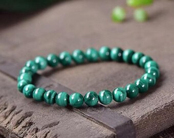 6mm Malachite Strength Calming Healing Bracelet-Spiritual Protection Balance Meditation Bracelet-Anxiety Stress Relief Bracelet