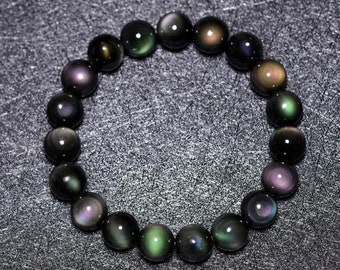 Natural Stone Black Obsidian Healing Bracelet-Rainbow Eye Grounding Meditation Balancing Calm Bracelet-Anxiety Stress Relief Bracelet Gift