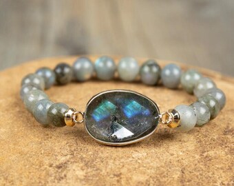 Natural Labradorite Gemstone Bracelet-Balance Meditation Healing Bracelet-Spiritual Protection Meditation Anxiety Stress Relief Gift