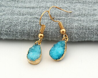 Sterling Silver Dangle Earrings Southwestern Jewelry Q925 Big Green Agate Teardrop Earrings Agate Teardrop Boho Earrings Made in USA
