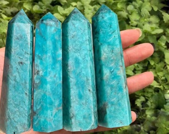 Natural Amazonite Tower Healing Crystal Point Wand-Spiritual Meditation Energy Protection Obelisk Inner Peace Anxiety Relief Jewelry Gifts