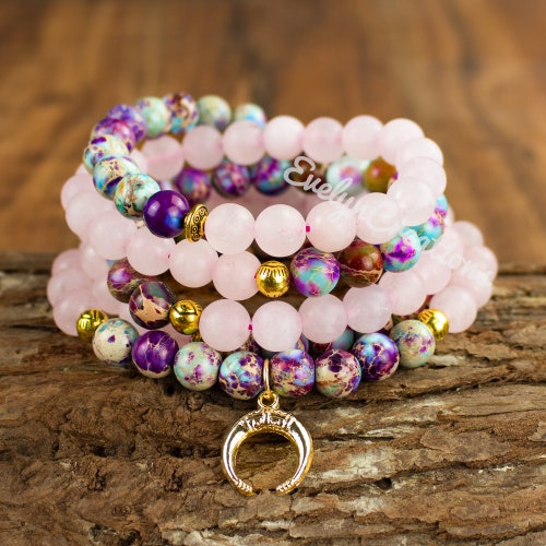 108 Mala Beads Prayer Necklace-rose Quartz Healing Balance - Etsy