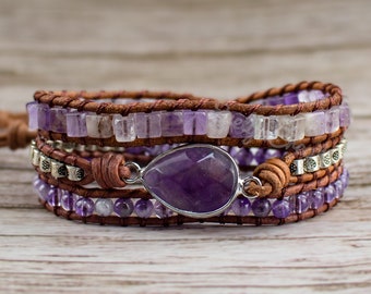 Amethyst Bracelet- Natural Stone Healing Bracelet-Purple Crystal Bracelet- Amethyst Crystal Bracelet- Yoga Bracelet