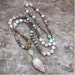 Raw Rose Quartz Mala Necklace-Natural Stone 108 Beads Arrowhead Pendant Necklace for Women-Healing Crystal Stone Protection Necklace Gift 