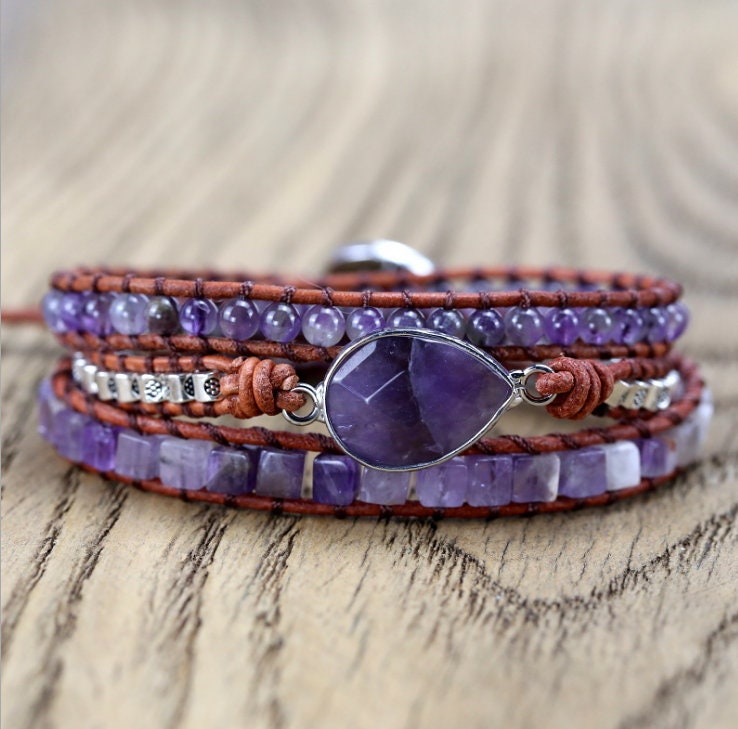 Amethyst Bracelet-purple Amethyst Bracelet-natural Stone | Etsy