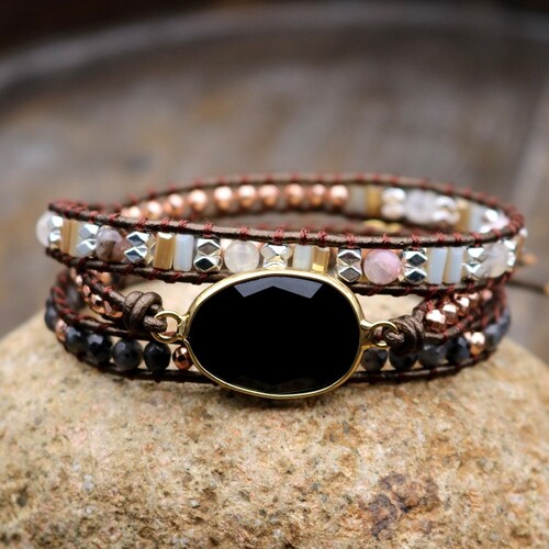 Black Onyx Stones Beads Bracelethealing Gemstone Etsy