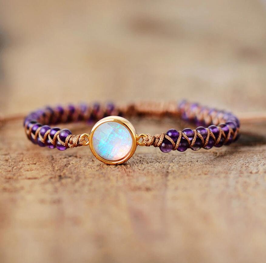 Opal Stone Bracelet-Healing Amethysts Gemstone Yoga Friendship Bracel…