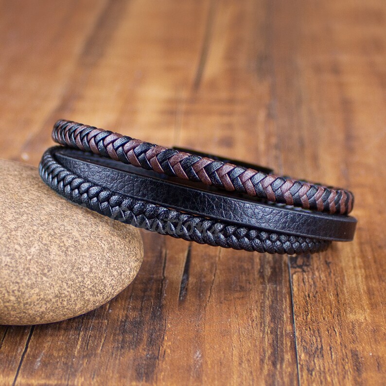 Men's Bracelet Black Leather Bracelet Clasp Etsy