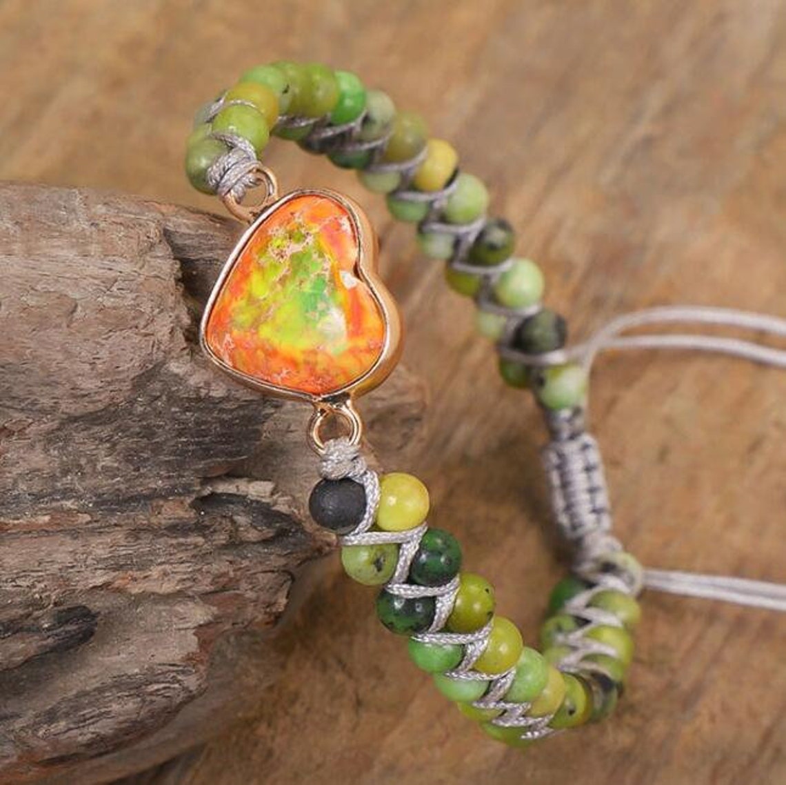 Natural Green Jade Stone Healing Bracelet-Orange Sea Sediment | Etsy