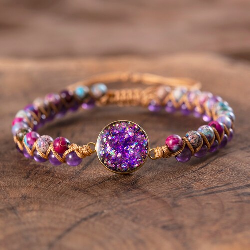 Opal Armband-Amethyst Armband-Natürliche Galaxie Meer Sediment Jaspis Stein Meditation Gleichgewicht Heilung Armband-Spiritueller Schutz Armband