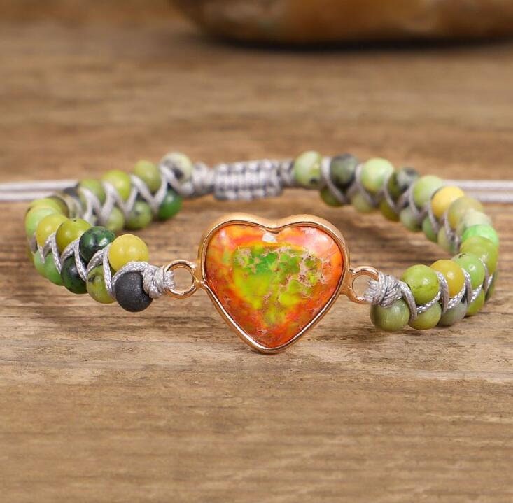 Natural Green Jade Stone Healing Bracelet-Orange Sea Sediment | Etsy