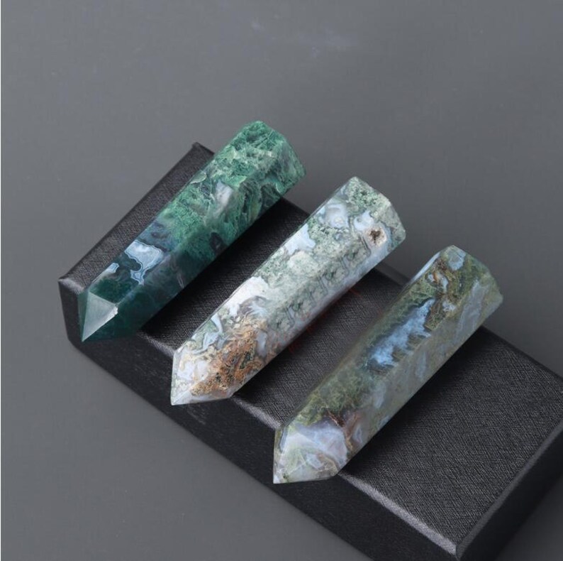 Natural Moss Agate Crystal Wand Point Healing image 4