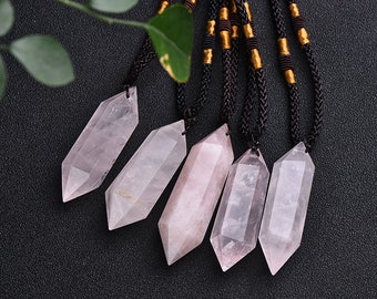 Raw Rose Quartz Pendant Necklace-Natural Gemstone Healing Balancing Necklace-Meditation Grounding Calming Spiritual Protection Necklace Gift