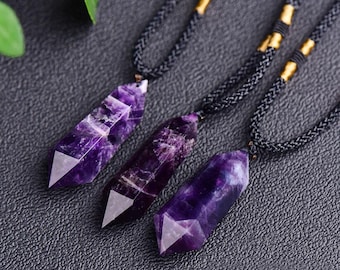 17'' 3 Rows Round Rectangle Purple Amethyst Necklace Amethyst Rough Pendant 17'' 3 Rows Round Rectangle Purple Amethyst Necklace Amethyst Rough Pendant