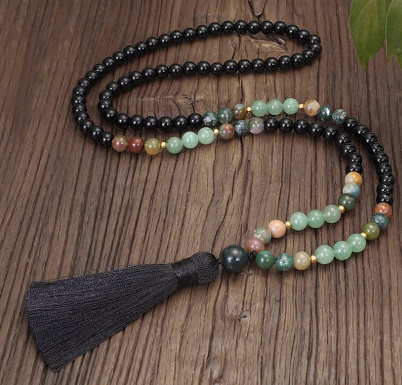 108 Beads Mala Prayer Necklace-green Aventurine Tassel | Etsy
