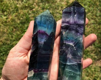 Natural Raw Rainbow Fluorite Crystal Healing Towers Points Wand-Spiritual Meditation Energy Protection Obelisk 2.5-3 inches