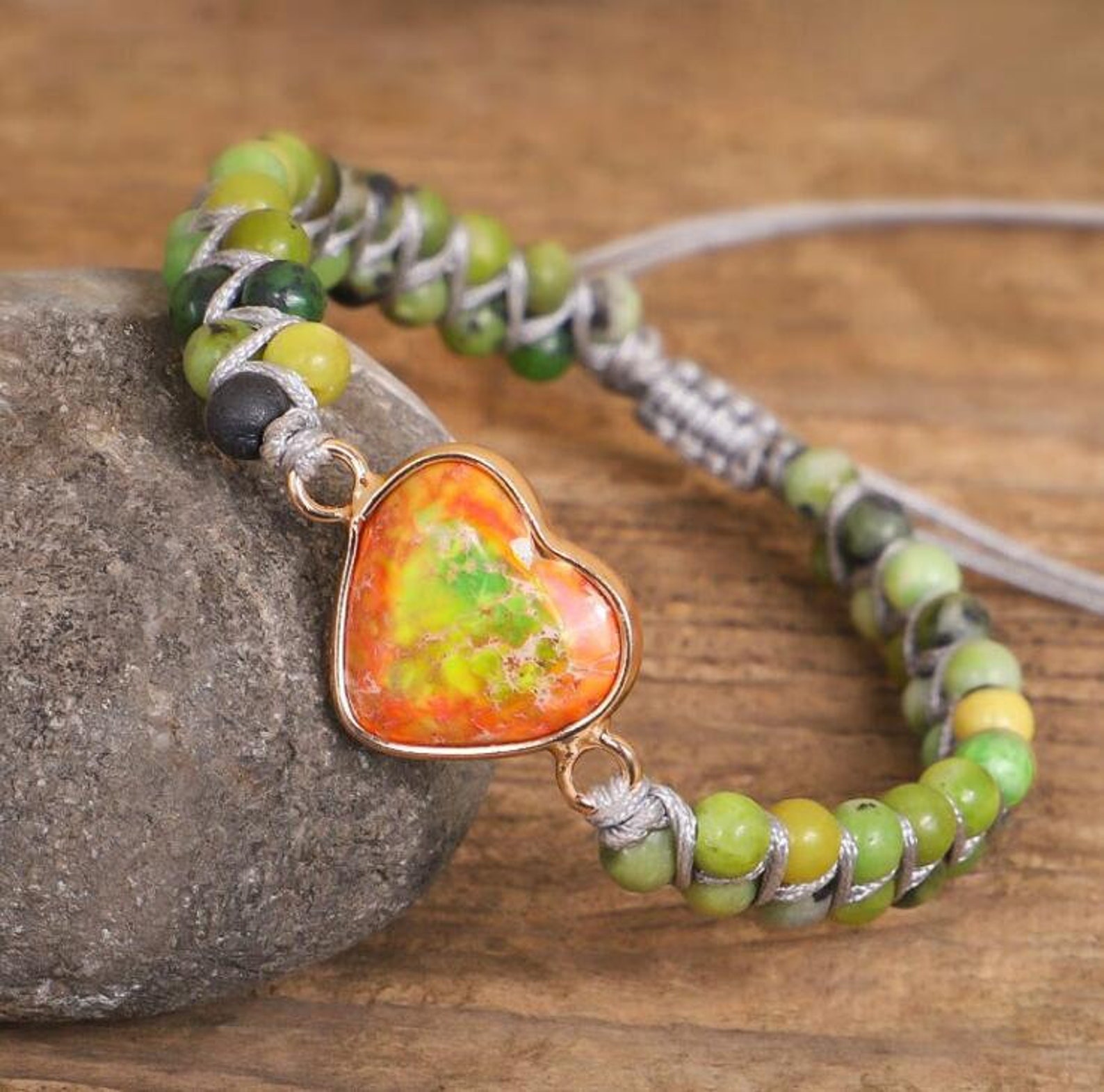 Natural Green Jade Stone Healing Bracelet-orange Sea Sediment | Etsy