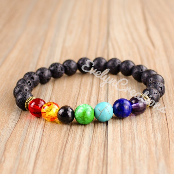 7 Chakras Healing Lava Stone Bracelet-natural Gemstone Yoga - Etsy