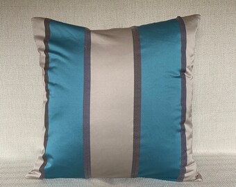 Striped Satin 18 x 18 Pillow Cover | Taupe Cushion Cover | Teal Decorative Throw Pillow