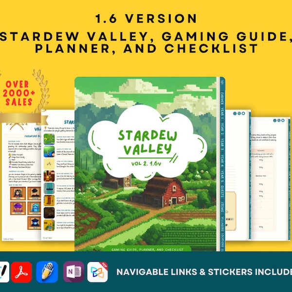 Guida, pianificatore e lista di controllo di Stardew Valley 1.6v aggiornata / DIGITALE / Collegamento ipertestuale per Goodnotes e altre app di annotazione PDF