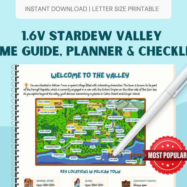 1.6v Stardew Valley Guide, Planner, and Checklist | PRINTABLE - Letter Size | PDF