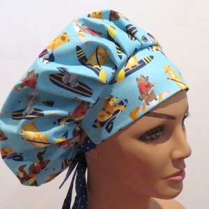 DOGS on vacation fabric bouffant hats, cute dog hats, dog on boat hats