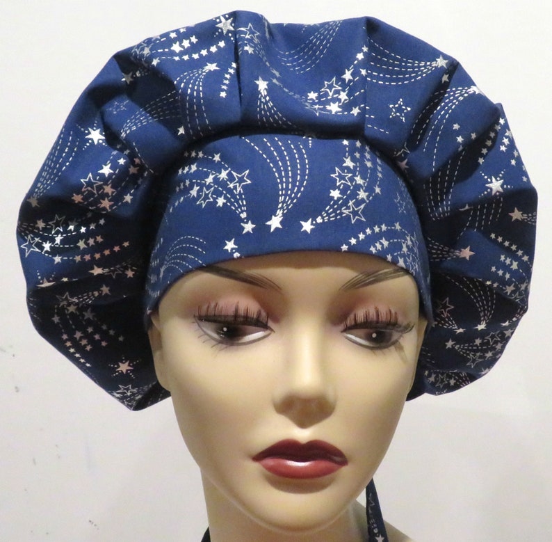 STARS fabric scrub hats Blue nurse scrub hat Shooting stars Etsy